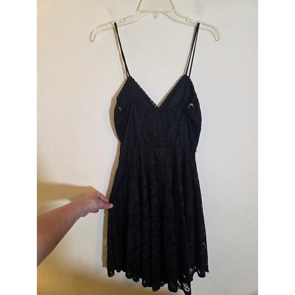 Olive Tree Blk Lace Skater Dress  Spaghetti Strap V-Neck L Fairy Grunge Gothic